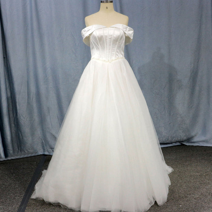 Off-The-Shoulder A-Line Ruched Country Wedding Dress - Rosymae