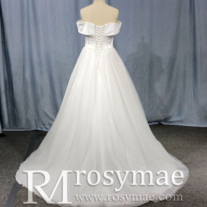 Off-The-Shoulder A-Line Ruched Country Wedding Dress - Rosymae