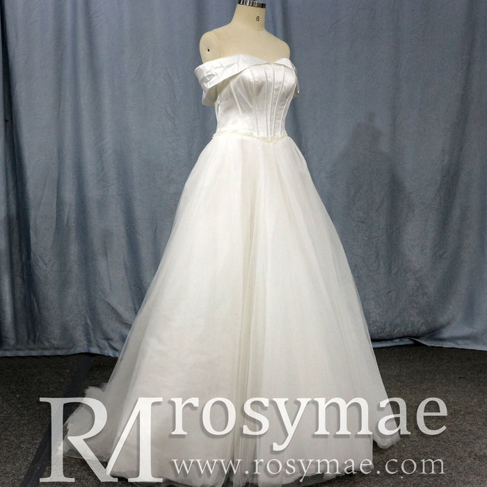 Off-The-Shoulder A-Line Ruched Country Wedding Dress - Rosymae