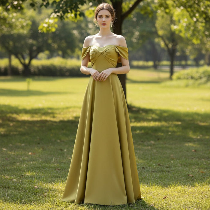 Off the Shoulder Gold Formal Gowns Prom Eevening Dresses - Rosymae