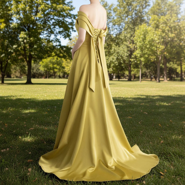 Off the Shoulder Gold Formal Gowns Prom Eevening Dresses - Rosymae