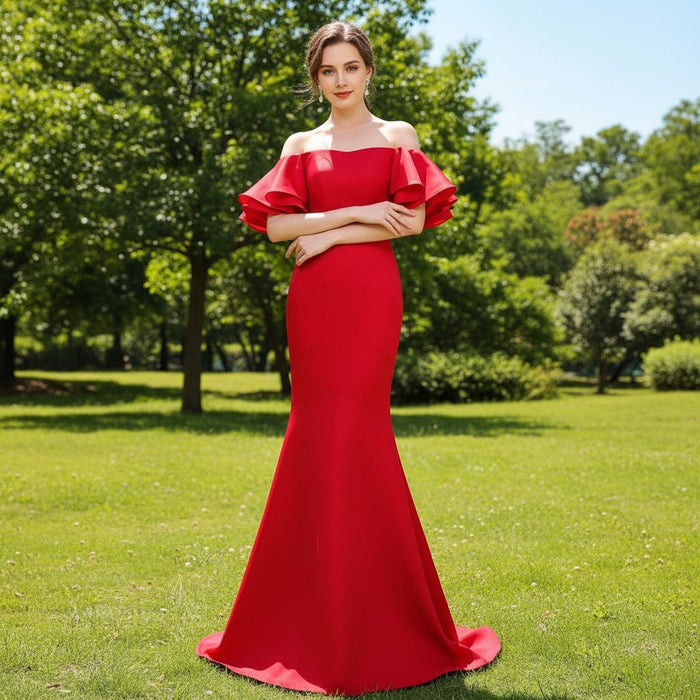 Off the Shoulder Mermaid Red Prom Dress Party Gown - Rosymae