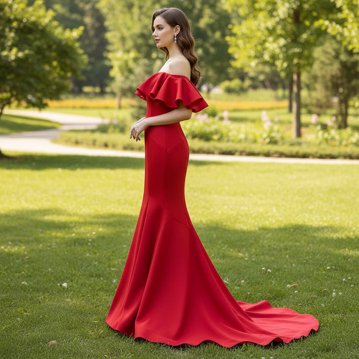 Off the Shoulder Mermaid Red Prom Dress Party Gown - Rosymae