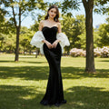 Off the Shoulder Mermaid Velvet Black White Wedding Dresses - Rosymae