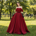Off the Shoulder Satin Brown Wedding Dress Party Gowns - Rosymae
