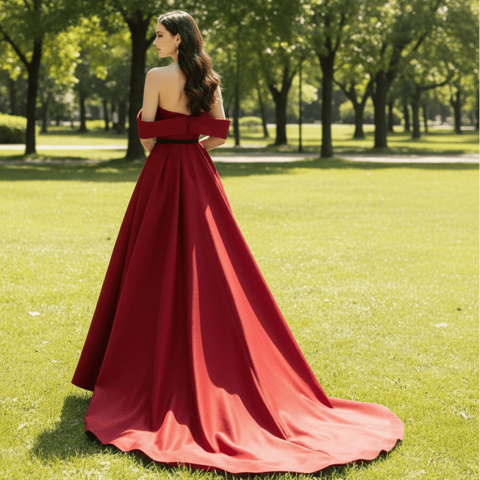 Off the Shoulder Satin Brown Wedding Dress Party Gowns - Rosymae