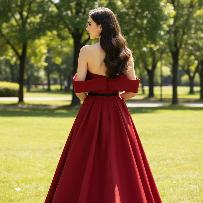 Off the Shoulder Satin Brown Wedding Dress Party Gowns - Rosymae
