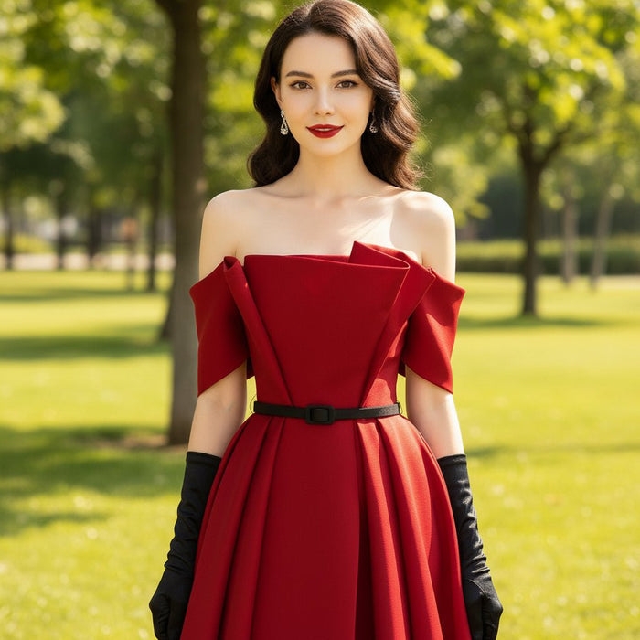 Off the Shoulder Satin Brown Wedding Dress Party Gowns - Rosymae