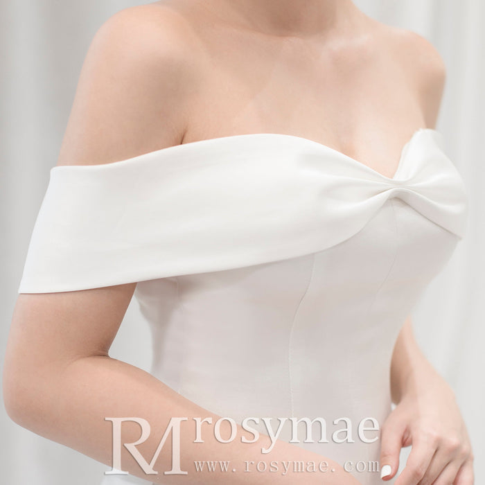Off the Shoulder Satin Simple Elegant Wedding Dresses - Rosymae