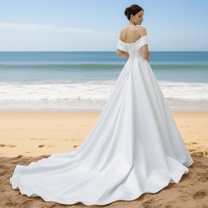 Off the Shoulder Satin Simple Elegant Wedding Dresses - Rosymae