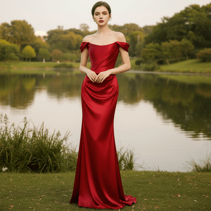 Off the Shoulder Slim Fit and Flare Formal Prom Dress - Rosymae