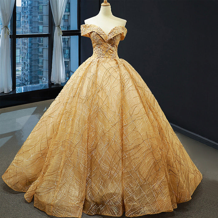 Off The Shoulder Sweetheart Ball Gown Sparky Quinceanera Prom Dresses - Rosymae