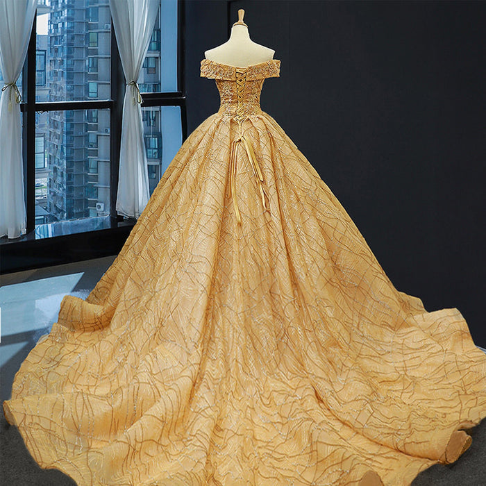 Off The Shoulder Sweetheart Ball Gown Sparky Quinceanera Prom Dresses - Rosymae