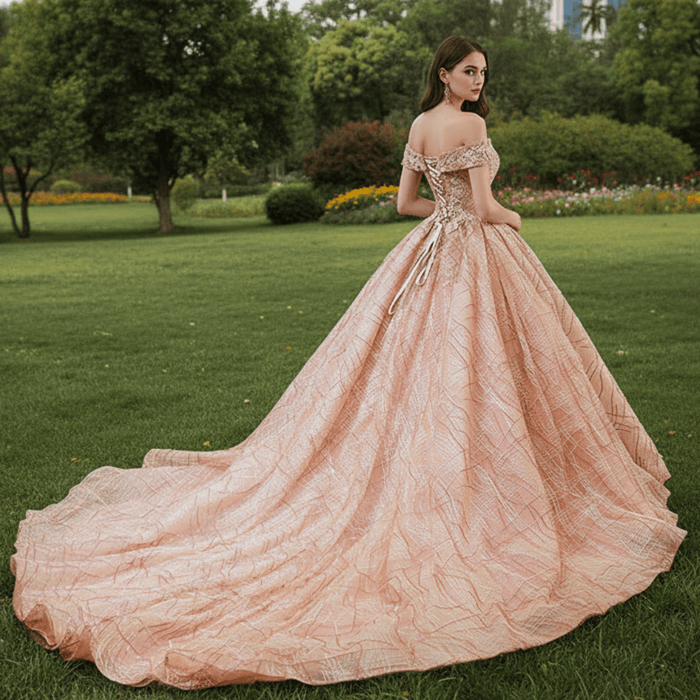 Off The Shoulder Sweetheart Ball Gown Sparky Quinceanera Prom Dresses - Rosymae
