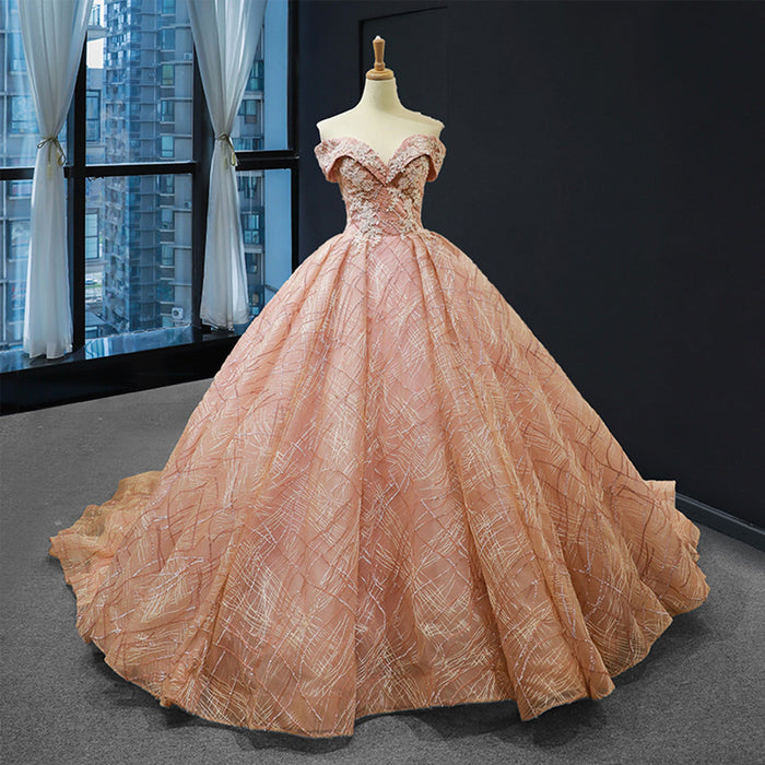 Off The Shoulder Sweetheart Ball Gown Sparky Quinceanera Prom Dresses - Rosymae