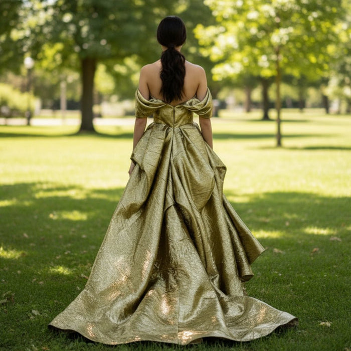 Olive Off the Shoulder Hi Lo Formal Dresses Party Gowns - Rosymae
