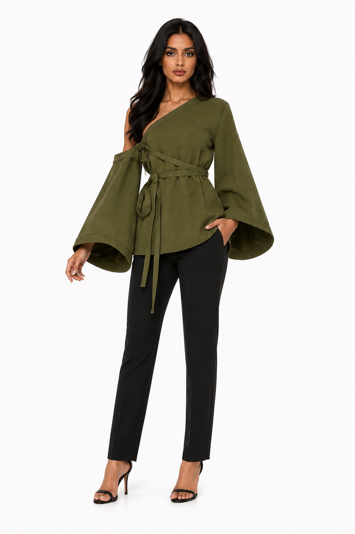 Olive One-Shoulder Wrap Top – Sage