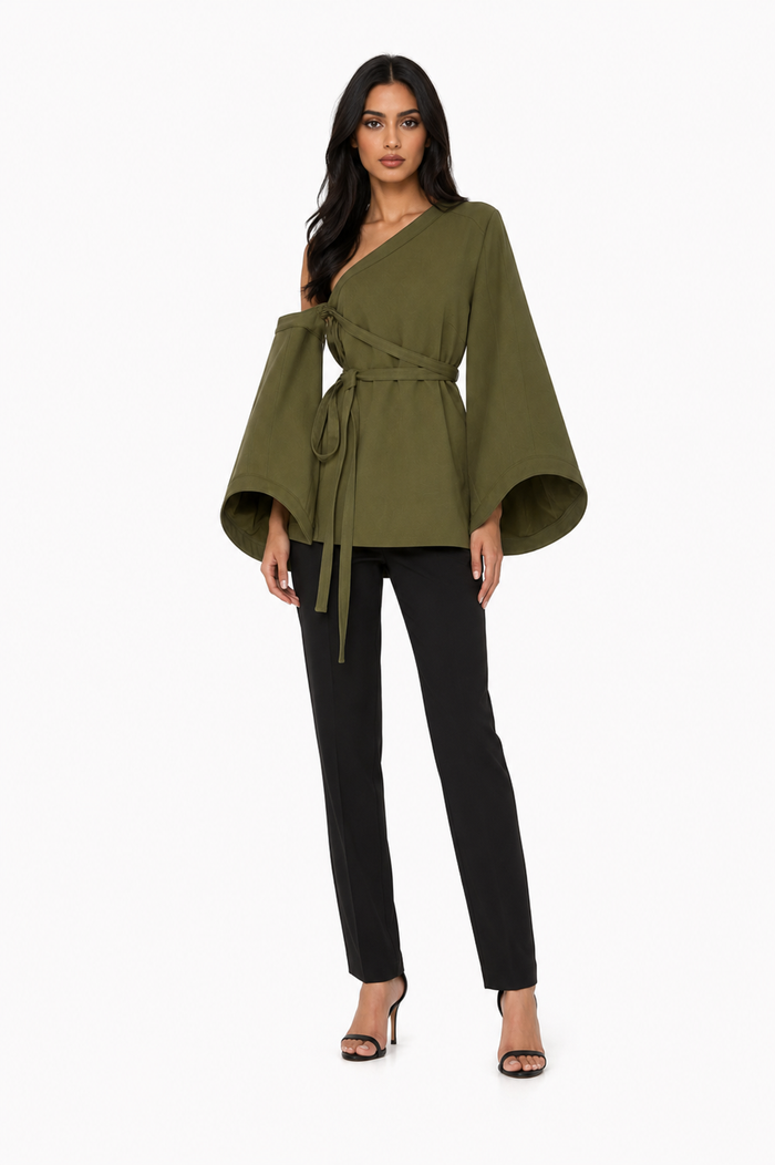 Olive One-Shoulder Wrap Top – Sage