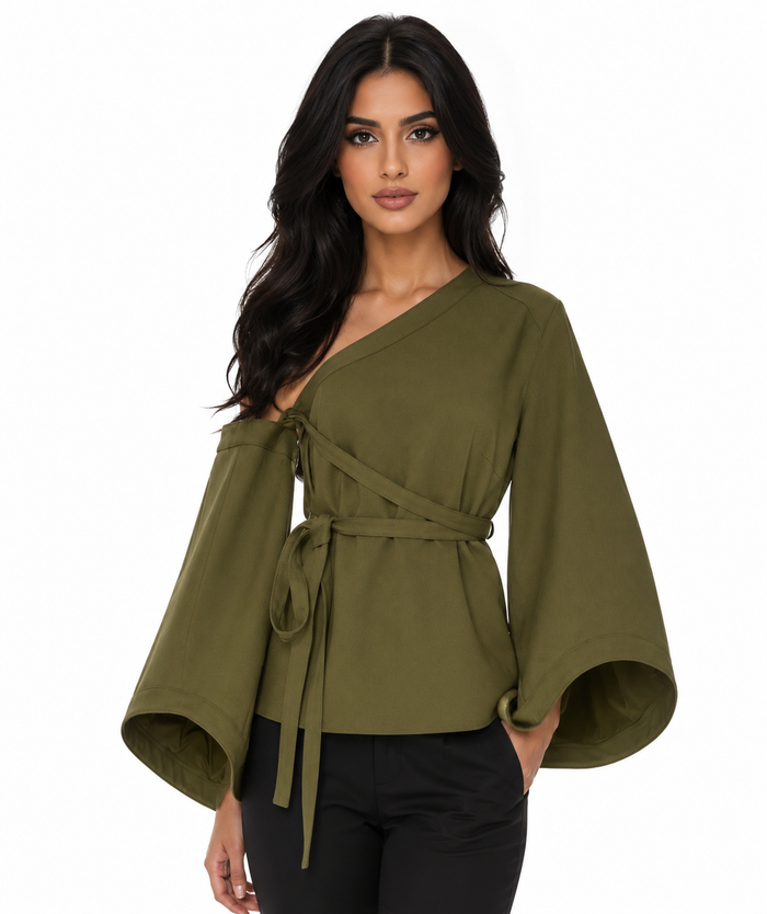 Olive One-Shoulder Wrap Top – Sage
