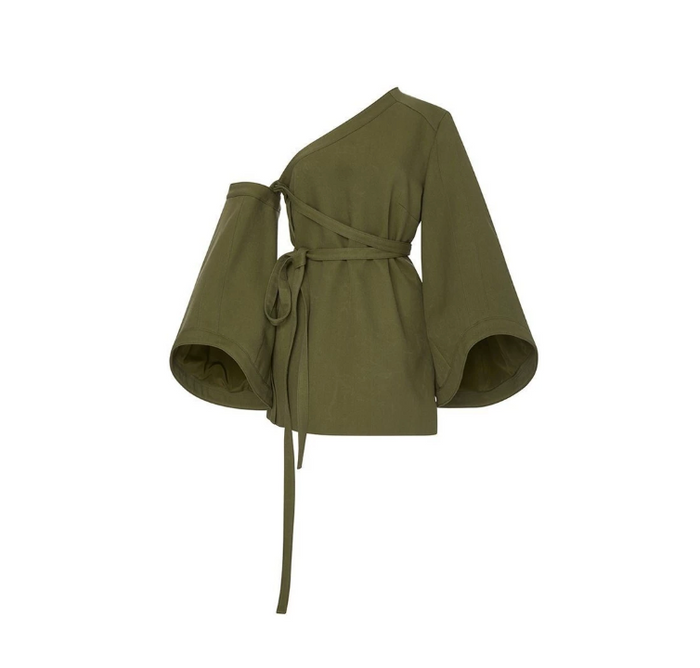 Olive One-Shoulder Wrap Top – Sage