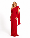 One-Shoulder Bow Draped Maxi Dress - Scarlet