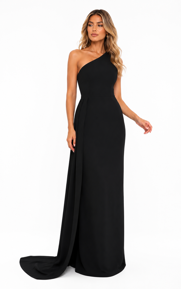 One-Shoulder Column Gown – Noir