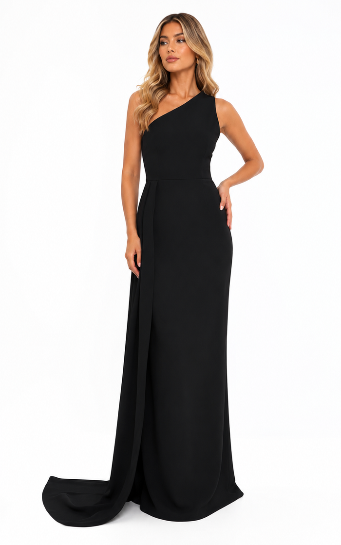 One-Shoulder Column Gown – Noir
