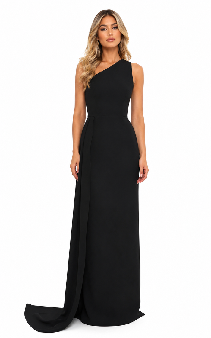 One-Shoulder Column Gown – Noir