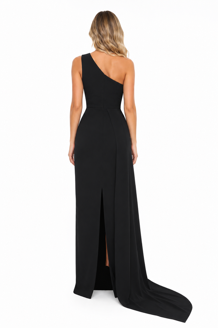 One-Shoulder Column Gown – Noir