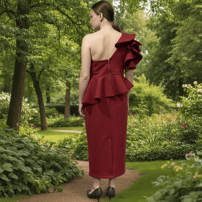 One-Shoulder Ruffled Mermaid Satin Bridal Two-Piece Dress - Rosymae
