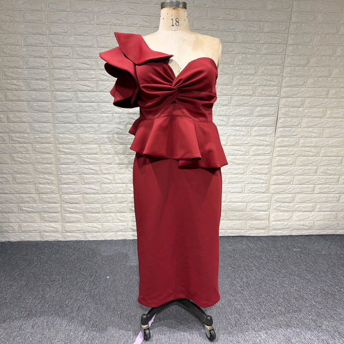 One-Shoulder Ruffled Mermaid Satin Bridal Two-Piece Dress - Rosymae