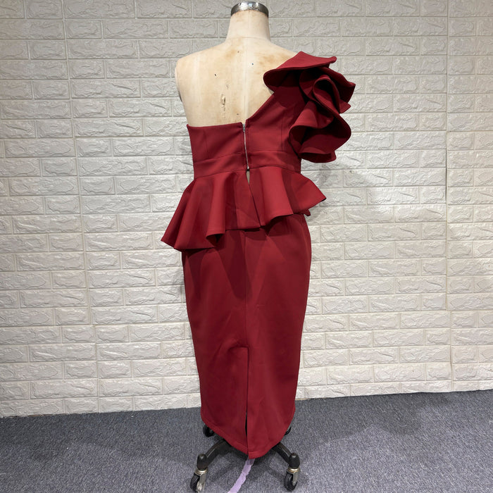 One-Shoulder Ruffled Mermaid Satin Bridal Two-Piece Dress - Rosymae