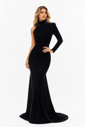 One-Sleeve Velvet Mermaid Gown – Noir