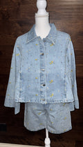 Oversized Flower Embro Jean Jacket