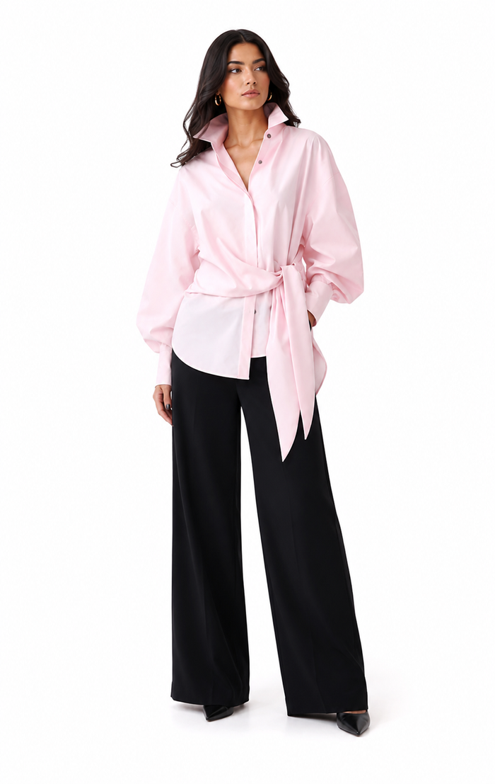 Oversized Tie-Waist Shirt – Blush