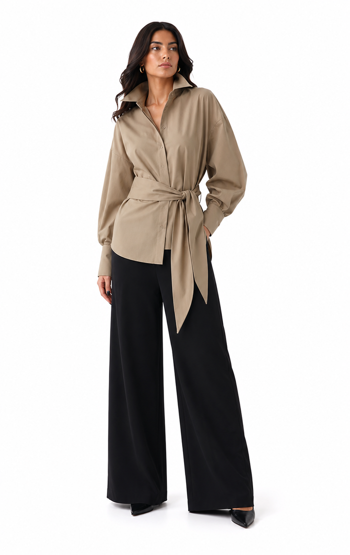 Oversized Tie-Waist Shirt – Blush