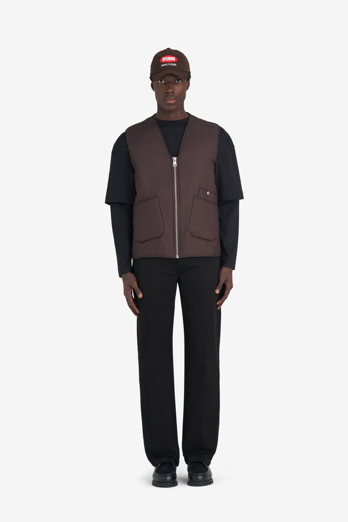 ETUDES STUDIO PADDED ZIP VEST DARK BROWN 3