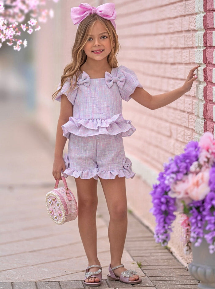 Mia Belle Girls Pastel Tweed Top And Short Set | Girls Elevated Casual