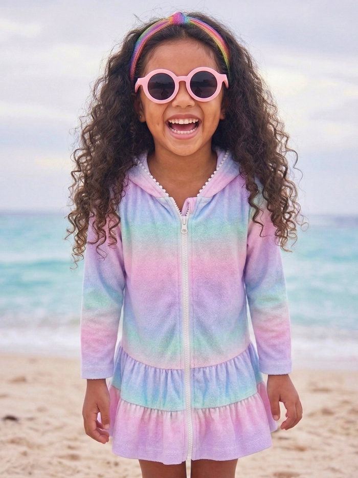 Girls pastel ombre hooded terry cover up dress