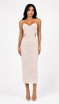 Pearl Beaded Midi Dress - Opulence