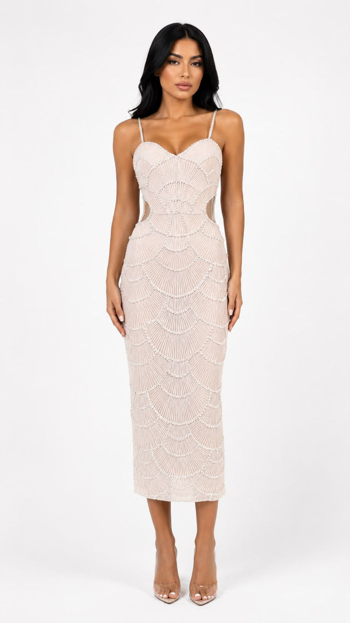 Pearl Beaded Midi Dress - Opulence