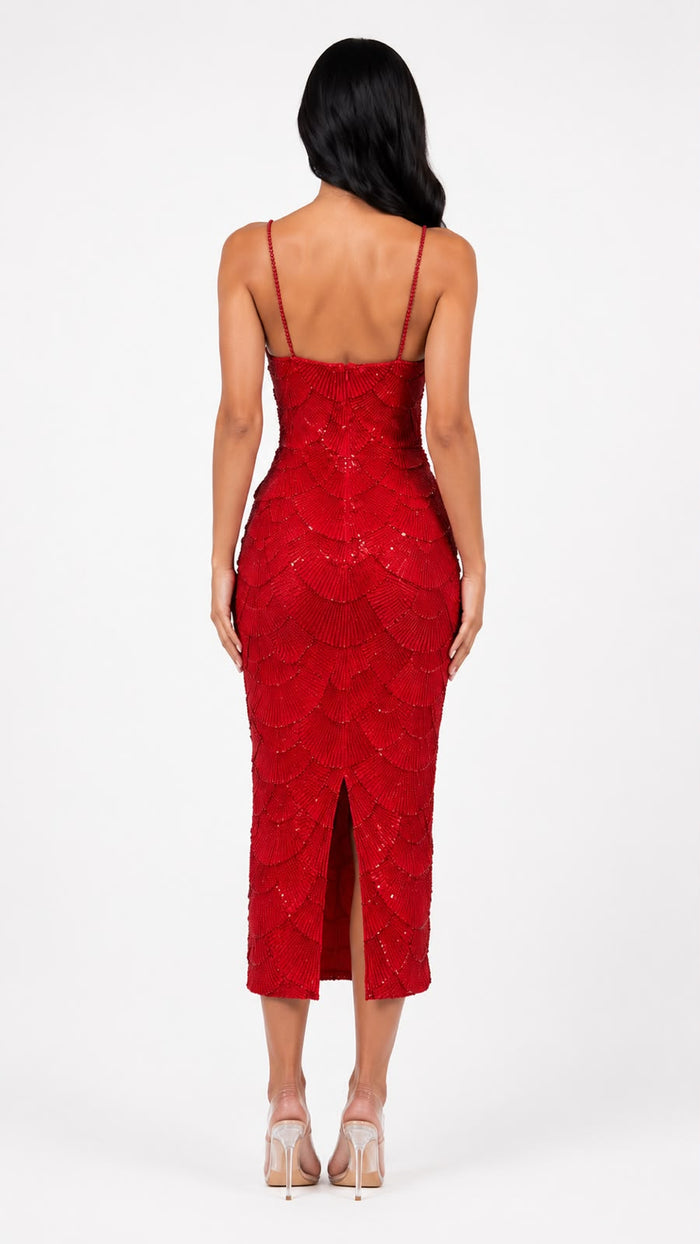 Pearl Beaded Midi Dress - Opulence