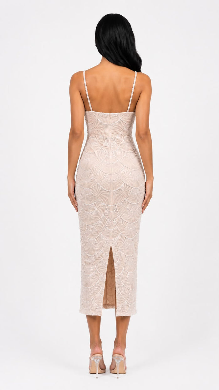 Pearl Beaded Midi Dress - Opulence