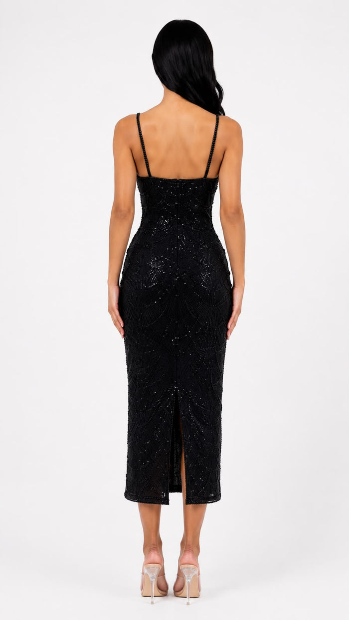 Pearl Beaded Midi Dress - Opulence