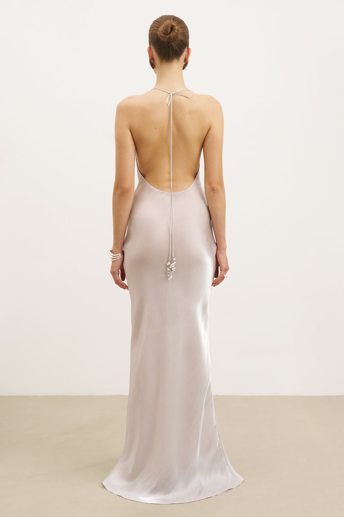 Pearl Detail Plunging Birthday Gown - Oyster Pearl