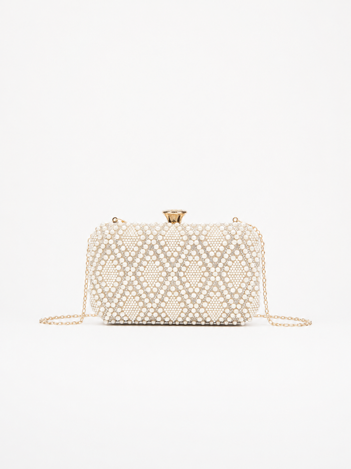 Pearl Embellished Clutch Bag - Luxe