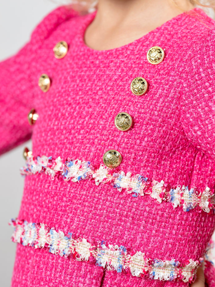 Girls structured pink party dress with textured fabric for events and photos