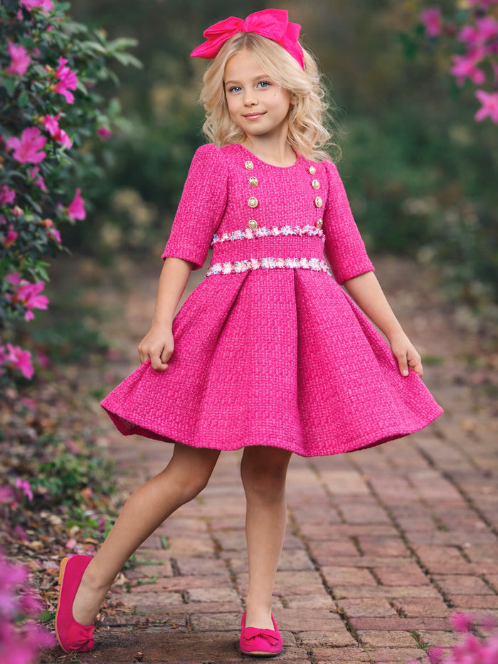 Girls pink dress with textured fabric and full skirt for special occasion