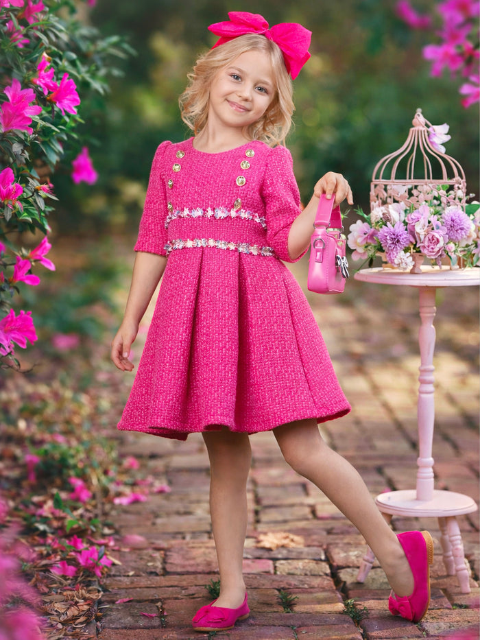 Elegant girls pink dress with tailored silhouette for dressy outfits