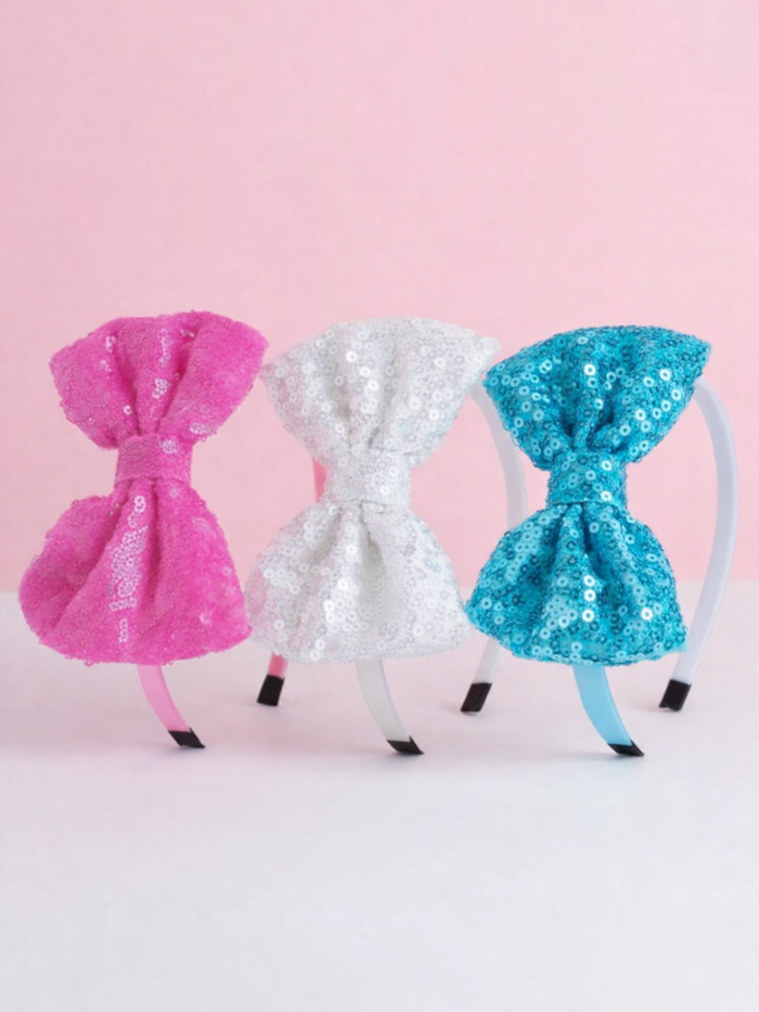 Petal Pop Sequin Bow Headband Set – Pack of 3